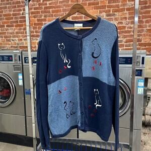 Vintage 90s breckenridge cat embroidered cardigan sweater